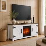 Silvara 147cm/58" Recessed Electric Fireplace TV Stand with Closed Storage, Storage Cabinet with Adjustable Shelves, Fits Up to 65" TVs