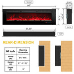 Feu électrique encastrable Celsio de 152 cm 60" à encastrer dans le mur avec 13 couleurs de flammes