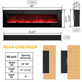 Feu électrique encastrable Celsio de 152 cm 60" à encastrer dans le mur avec 13 couleurs de flammes