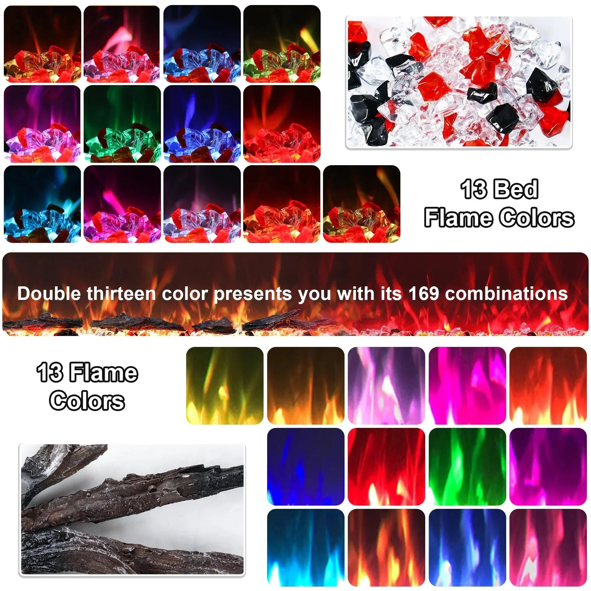 Feu électrique encastrable Celsio de 152 cm 60" à encastrer dans le mur avec 13 couleurs de flammes