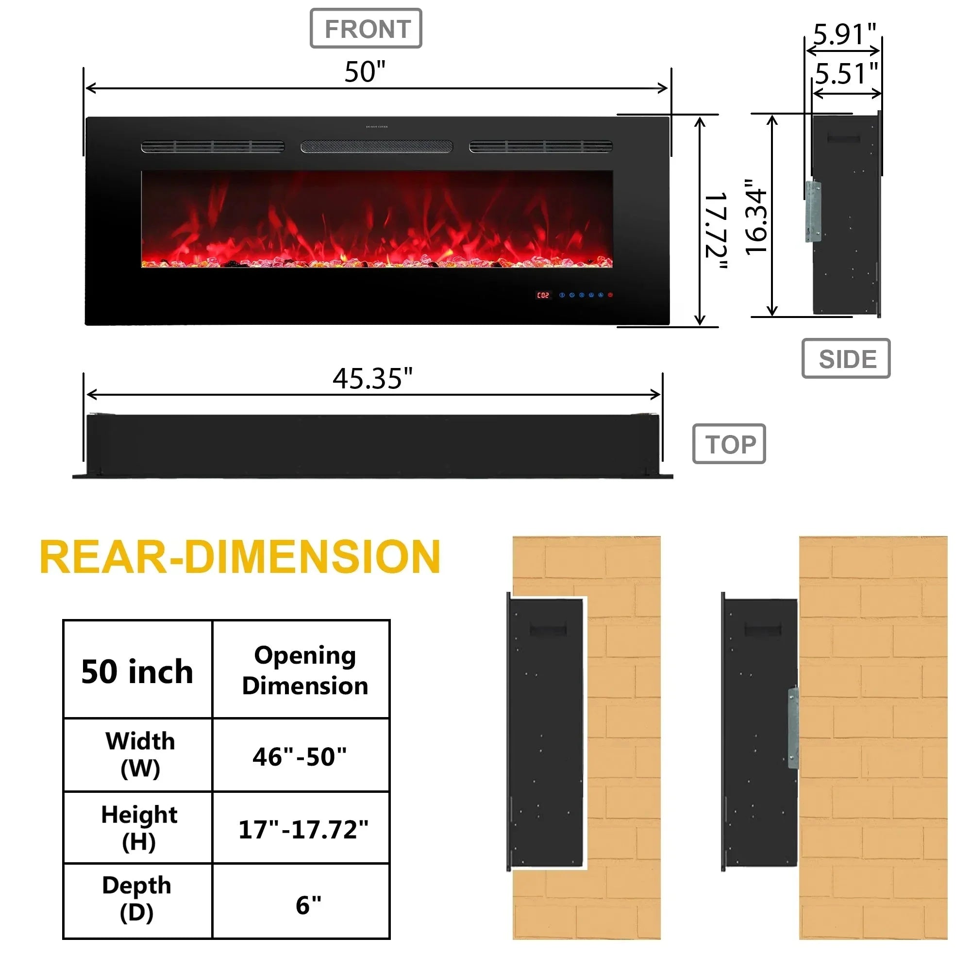 Cheminée électrique murale Celsio 127 cm 50" cheminée électrique encastrable avec 13 couleurs de flammes 750/1500W