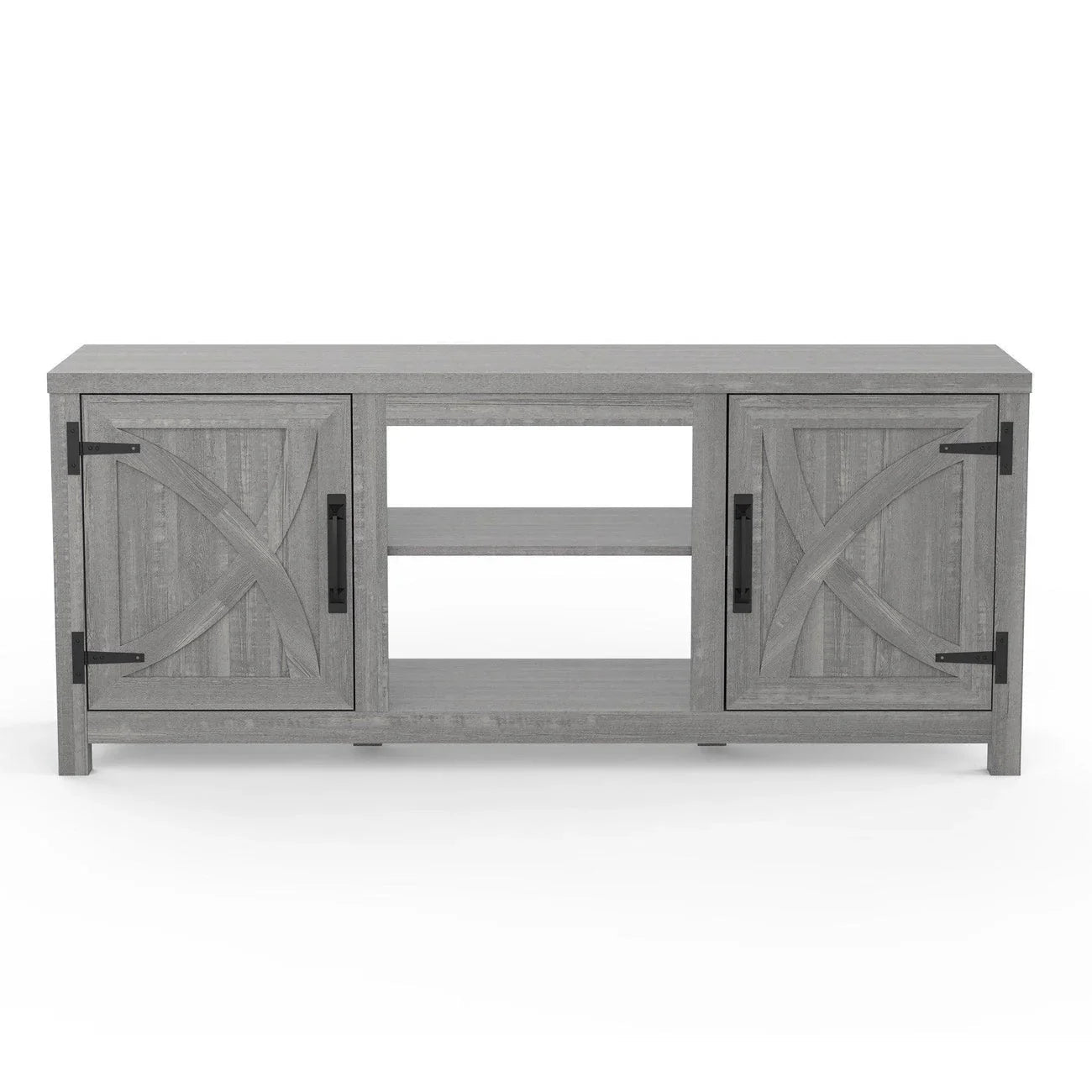 147cm/58" Grey TV Stand with Closed Storage, Storage Cabinet with Adjustable Shelves, Fits Up to 65" TVs
