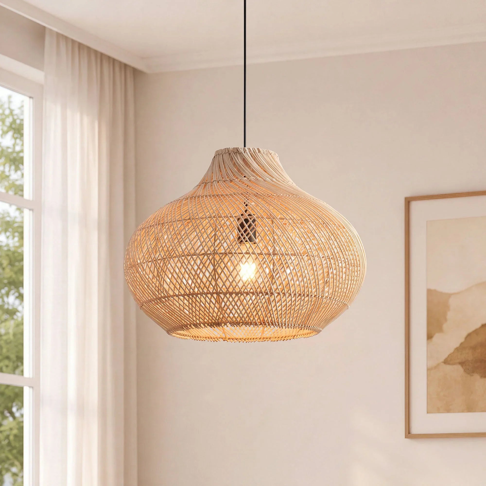 Suspension en rotin Japandi Ø35 cm